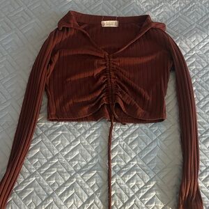 Brown Ruched Long Sleeve Top